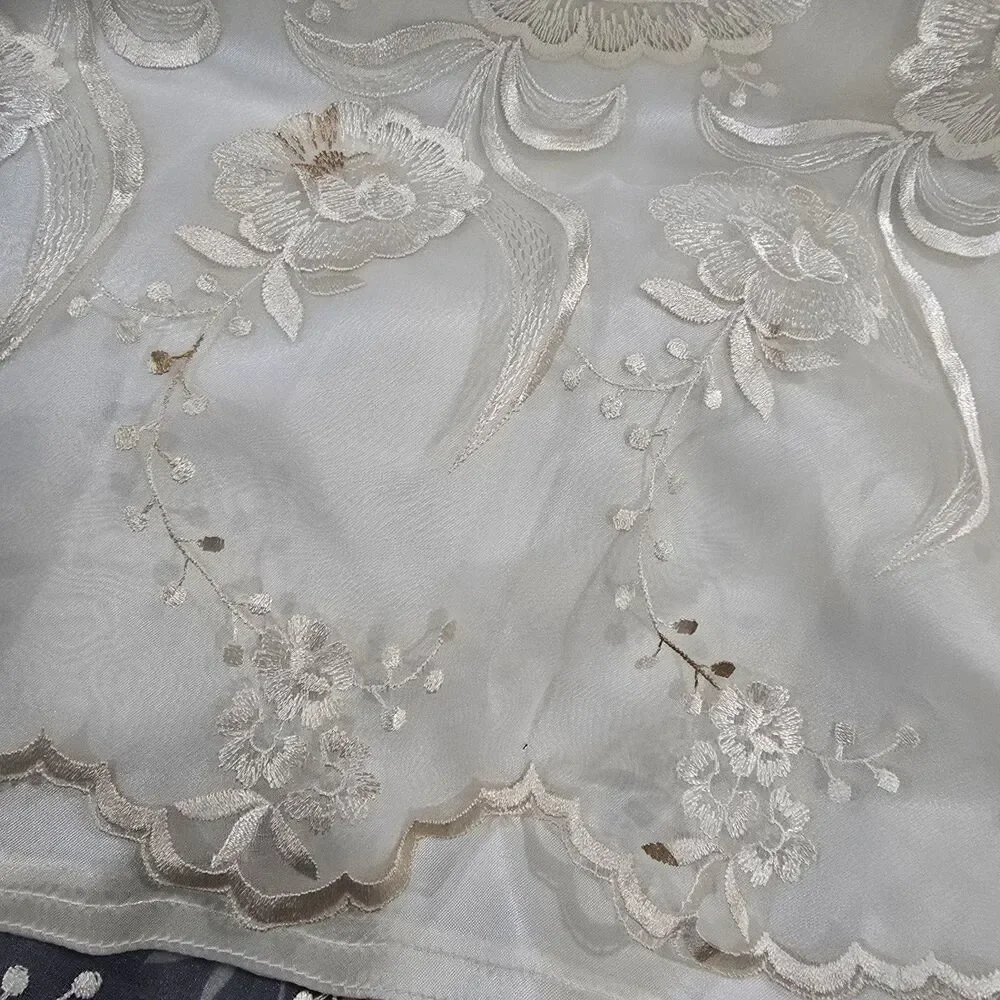 Cream Formal Midi Tea Dress Med Chiffon Bows Sheer Layer Fit Flare Cottage Fairy